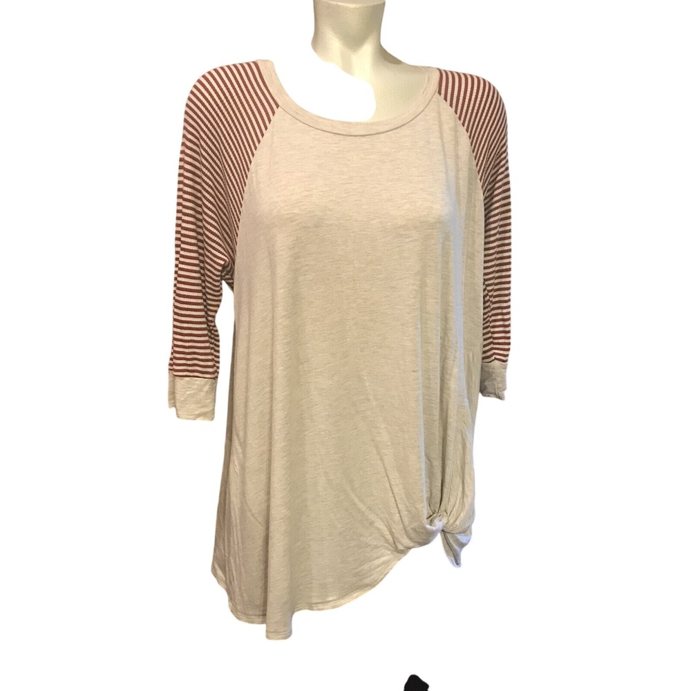Eighty Eight USA Top Knot Tunic Blouse Striped Sleeve Casual Long Sleeve